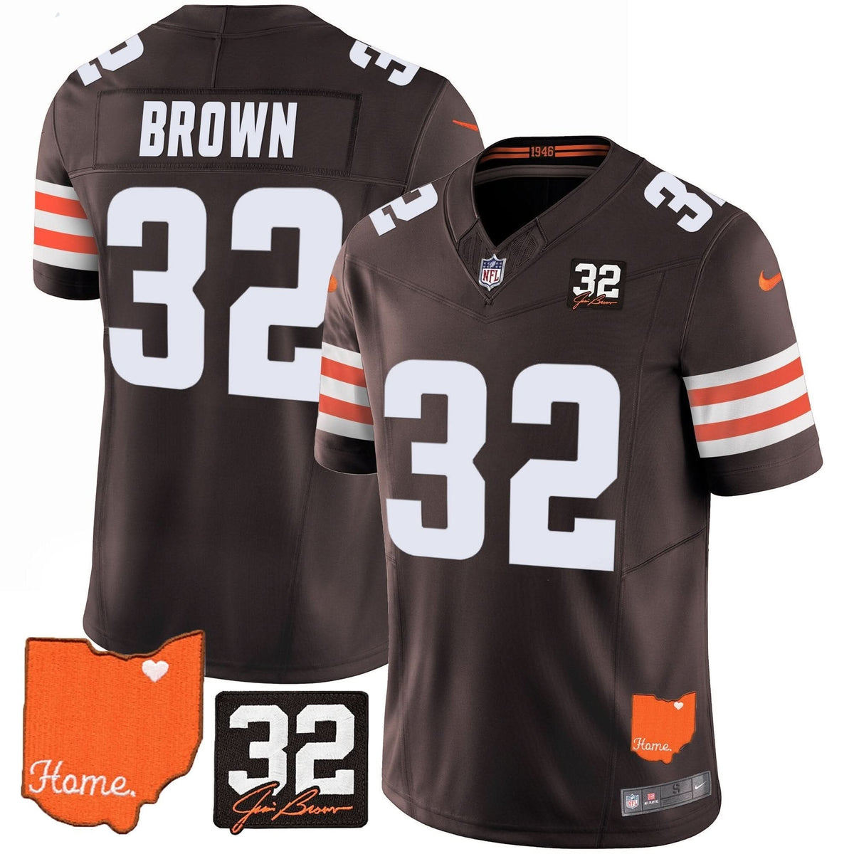 CLE #32 Jim Brown Memorial & Home Patch Vapor Limited Jersey