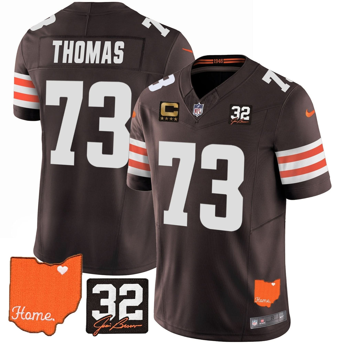CLE #32 Jim Brown Memorial & Home Patch Vapor Limited Jersey
