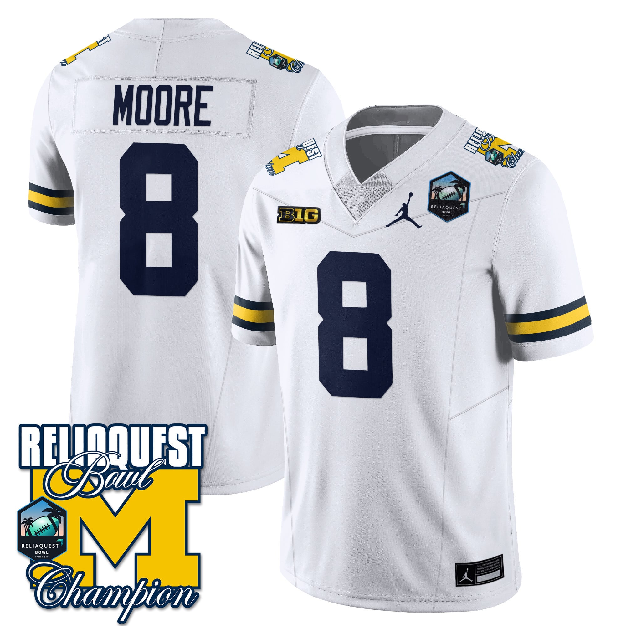 Men's Michigan Wolverines 2024 ReliaQuest Bowl Champions Jersey - All Stitched