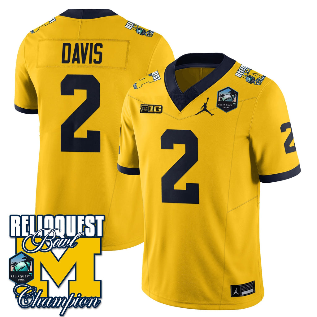 Men's Michigan Wolverines 2024 ReliaQuest Bowl Champions Jersey - All Stitched