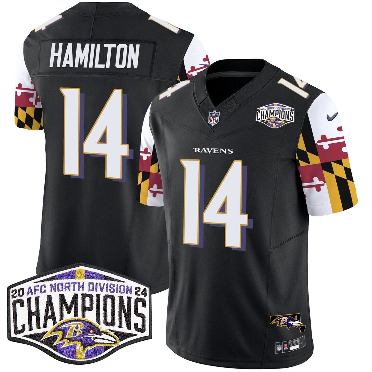 BAL Maryland Flag 2024 AFC North Division Champions Patch Vapor Limited Jersey