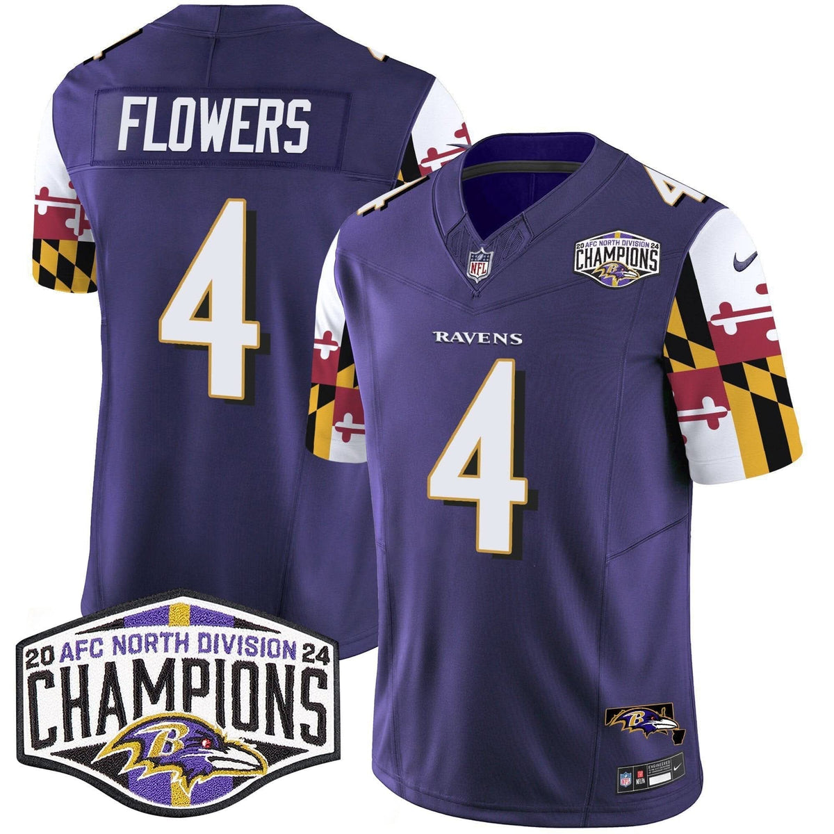 BAL Maryland Flag 2024 AFC North Division Champions Patch Vapor Limited Jersey