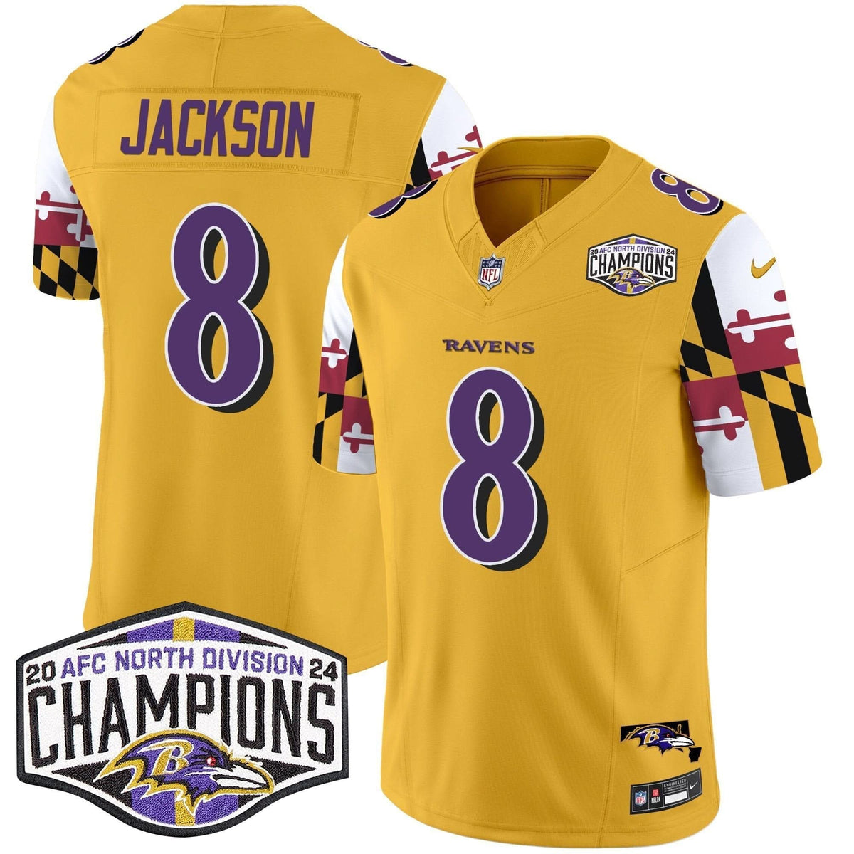 BAL Maryland Flag 2024 AFC North Division Champions Patch Vapor Limited Jersey