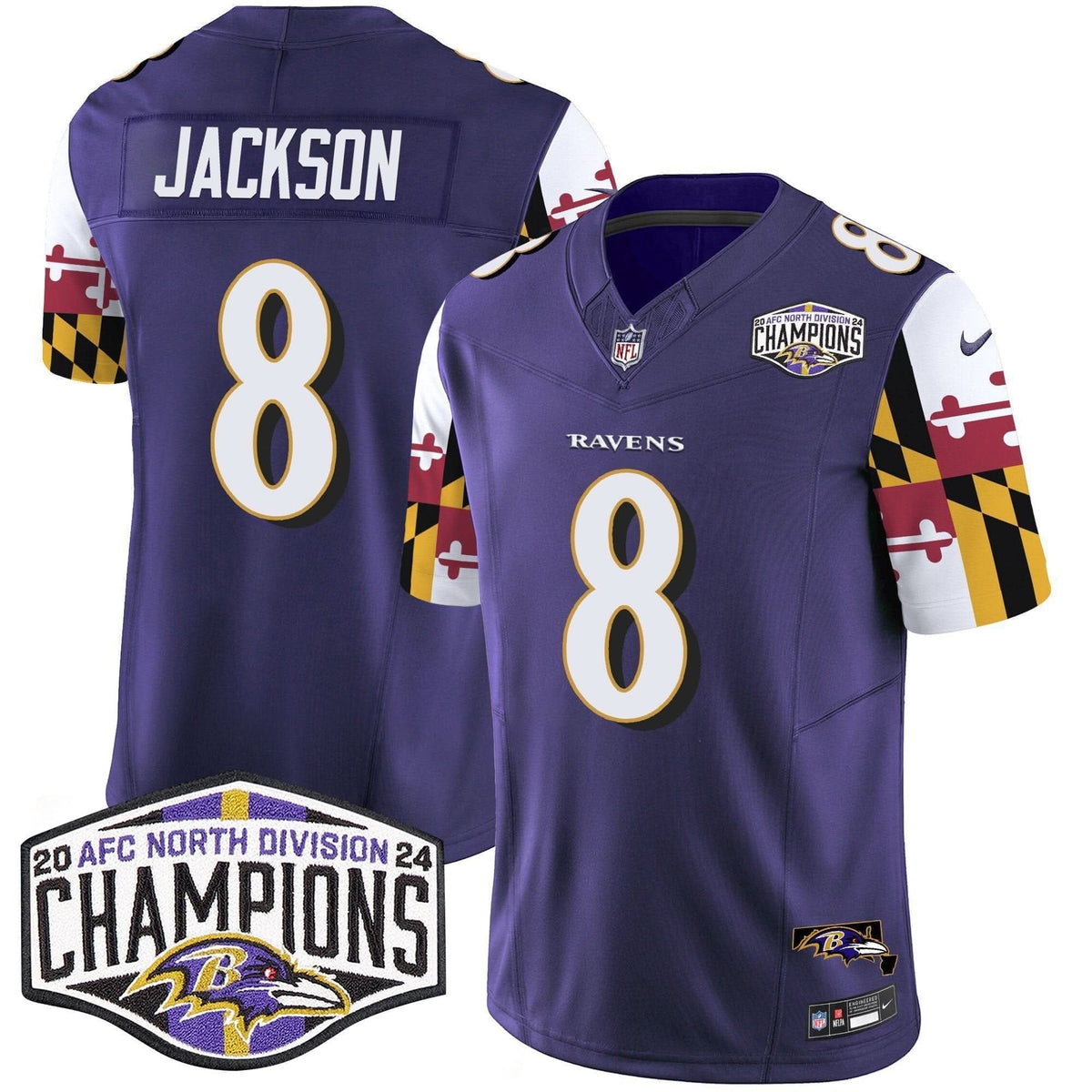 BAL Maryland Flag 2024 AFC North Division Champions Patch Vapor Limited Jersey