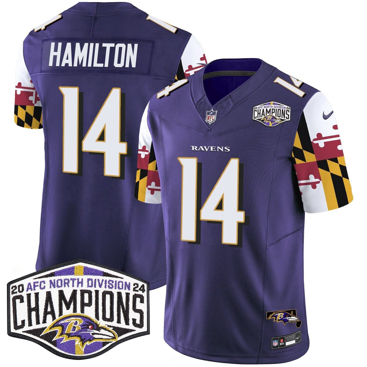 BAL Maryland Flag 2024 AFC North Division Champions Patch Vapor Limited Jersey