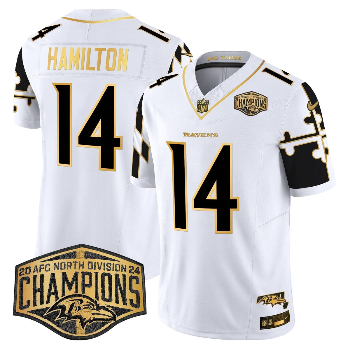 BAL Maryland Flag Map 2024 AFC North Division Champions Patch Gold Vapor Limited Jersey