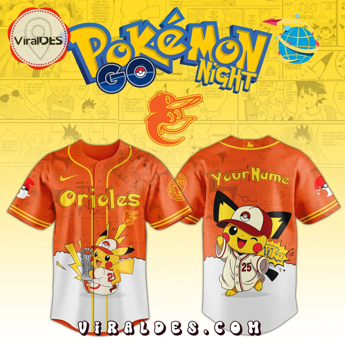 Baltimore Orioles x Pokémon GO Night Baseball Jersey