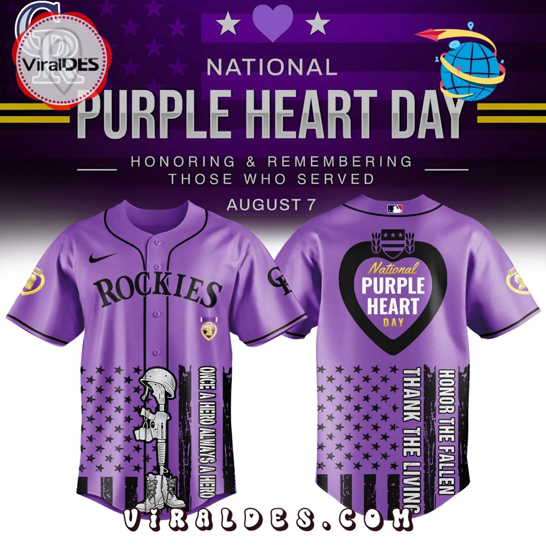 Colorado Rockies MLB x Purple Heart Day Baseball Jersey