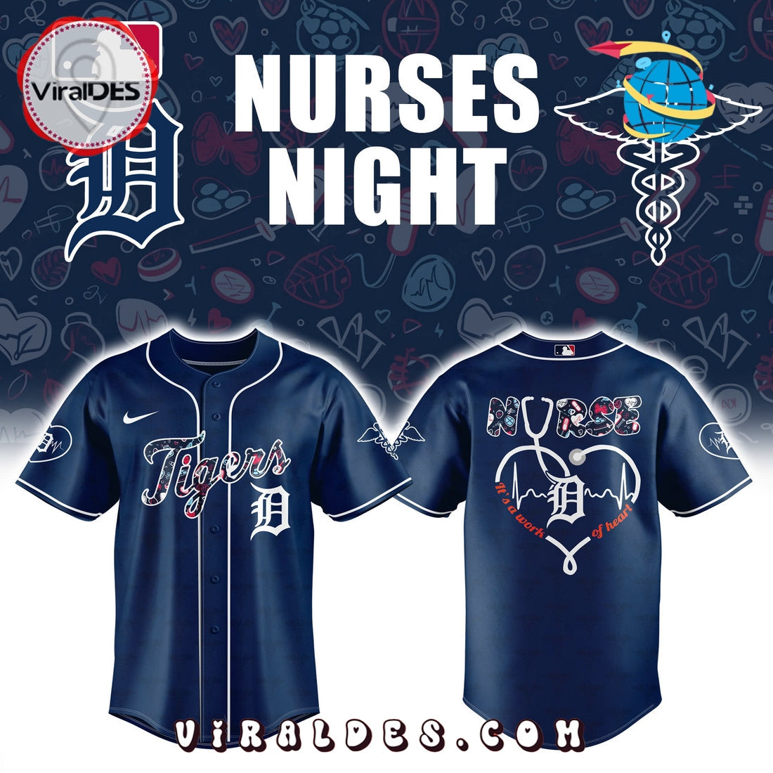 Detroit Tigers Nurses Night Navy Baseball Jersey