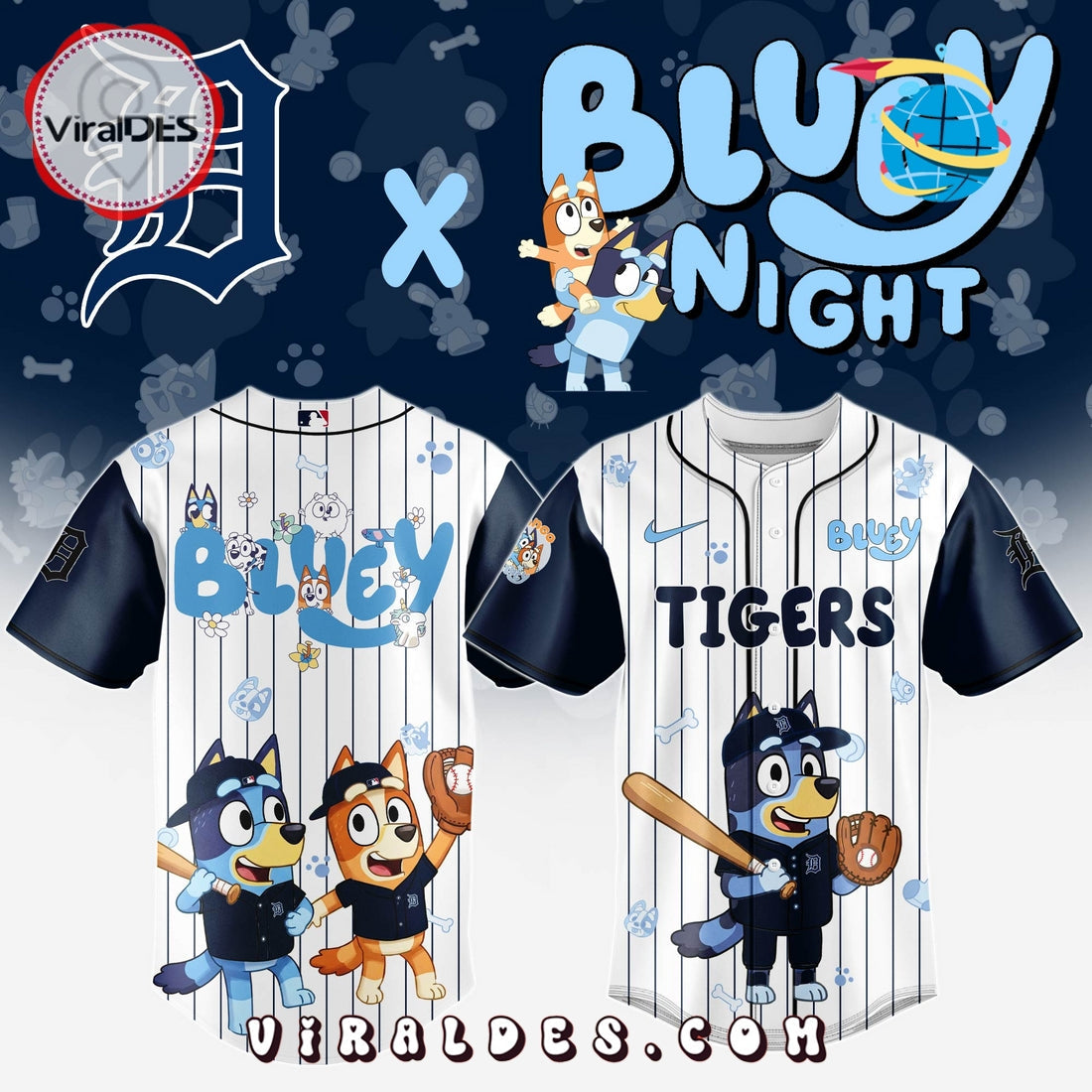 Detroit Tigers MLB Bluey And Bingo Baseball Jersey