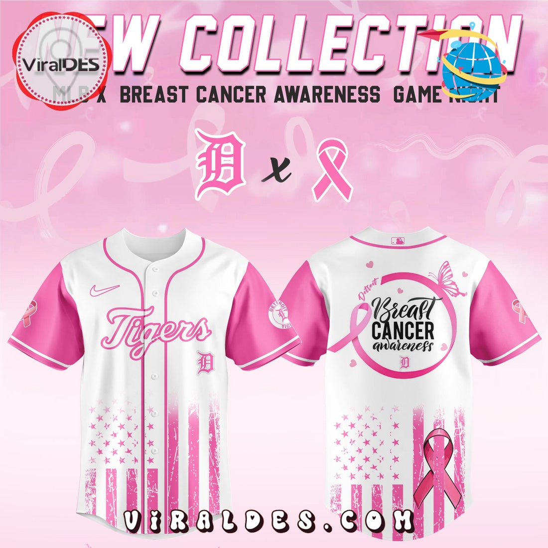 Detroit Tigers x Breast Cancer Awareness Game Night Baseball Jersey