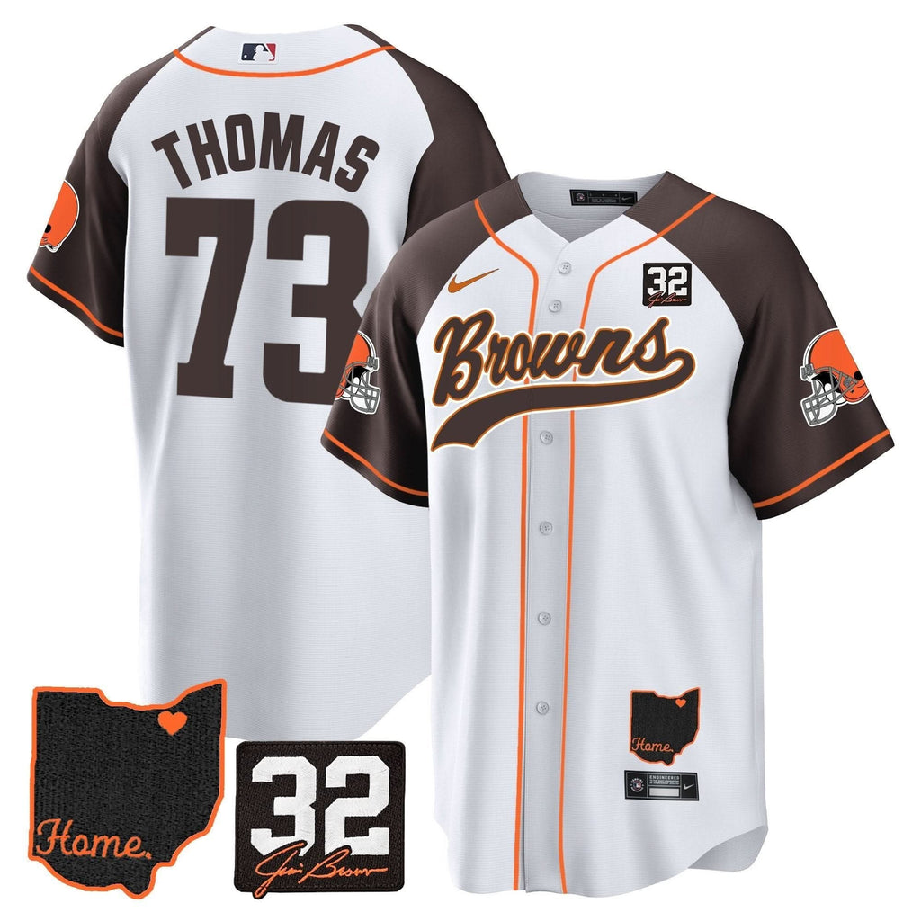 CLE #32 Jim Brown Memorial & Home Patch Baseball Jersey V2 - All Stitched