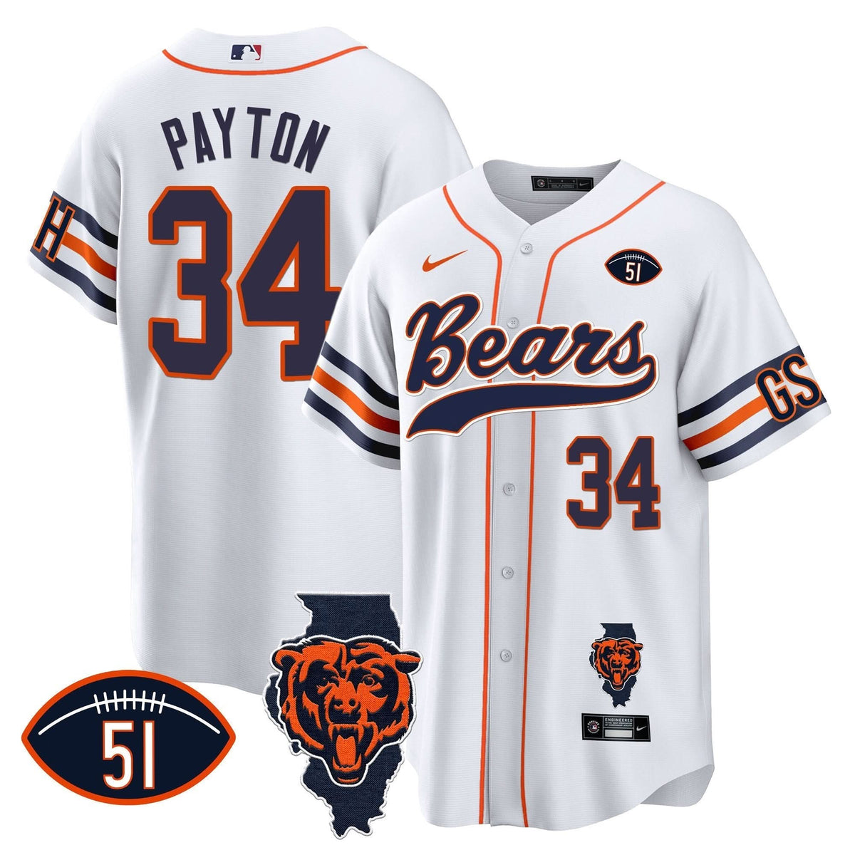 CHI Illinois Patch Baseball Jersey - All Stitched