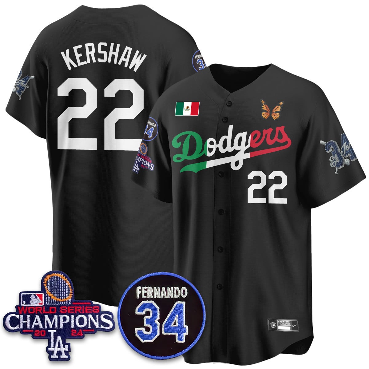 Los Angeles Dodgers Mexican "For 34" Custom Jersey - All Stitched