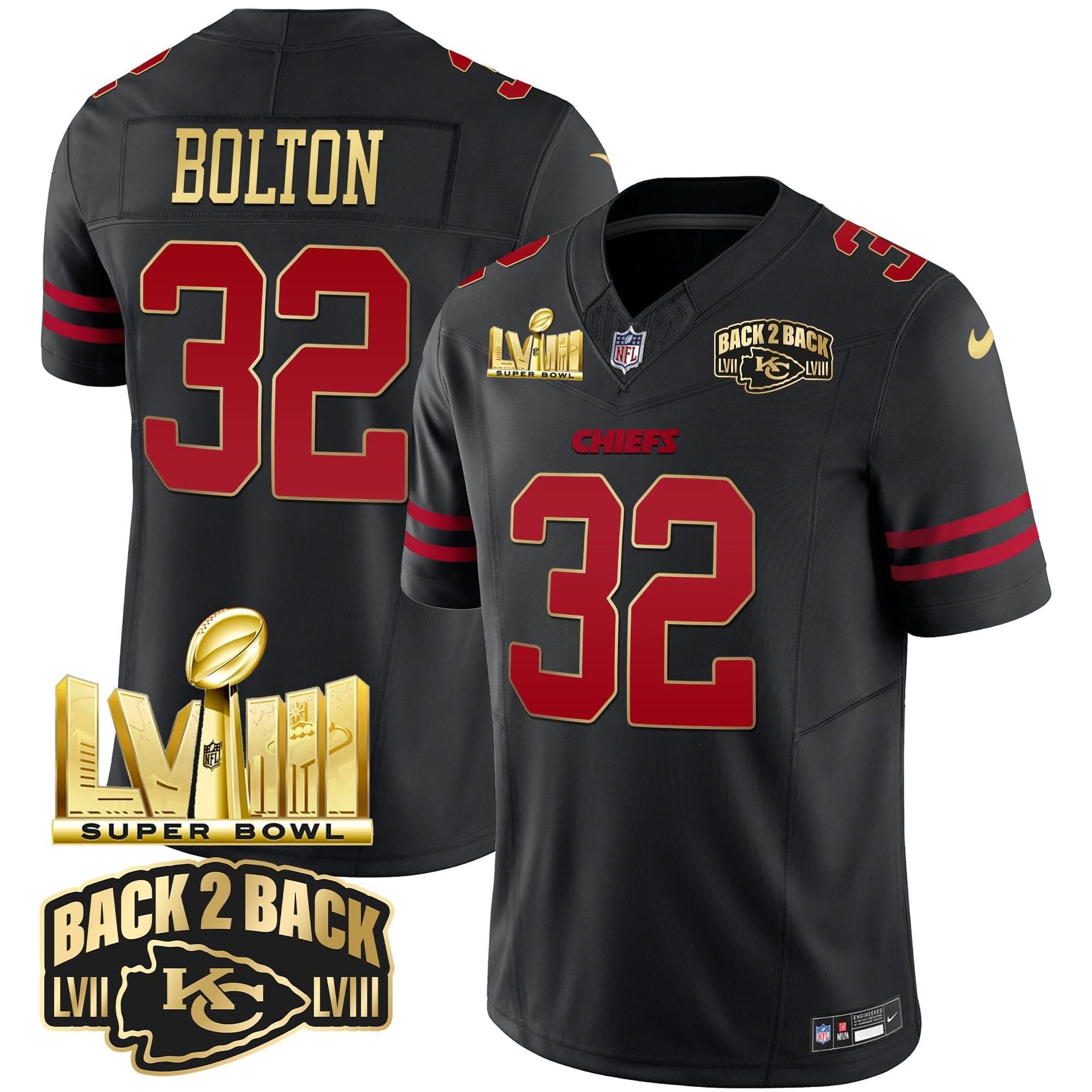 KC Super Bowl LVIII & Back 2 Back Gold Patch Vapor Jersey