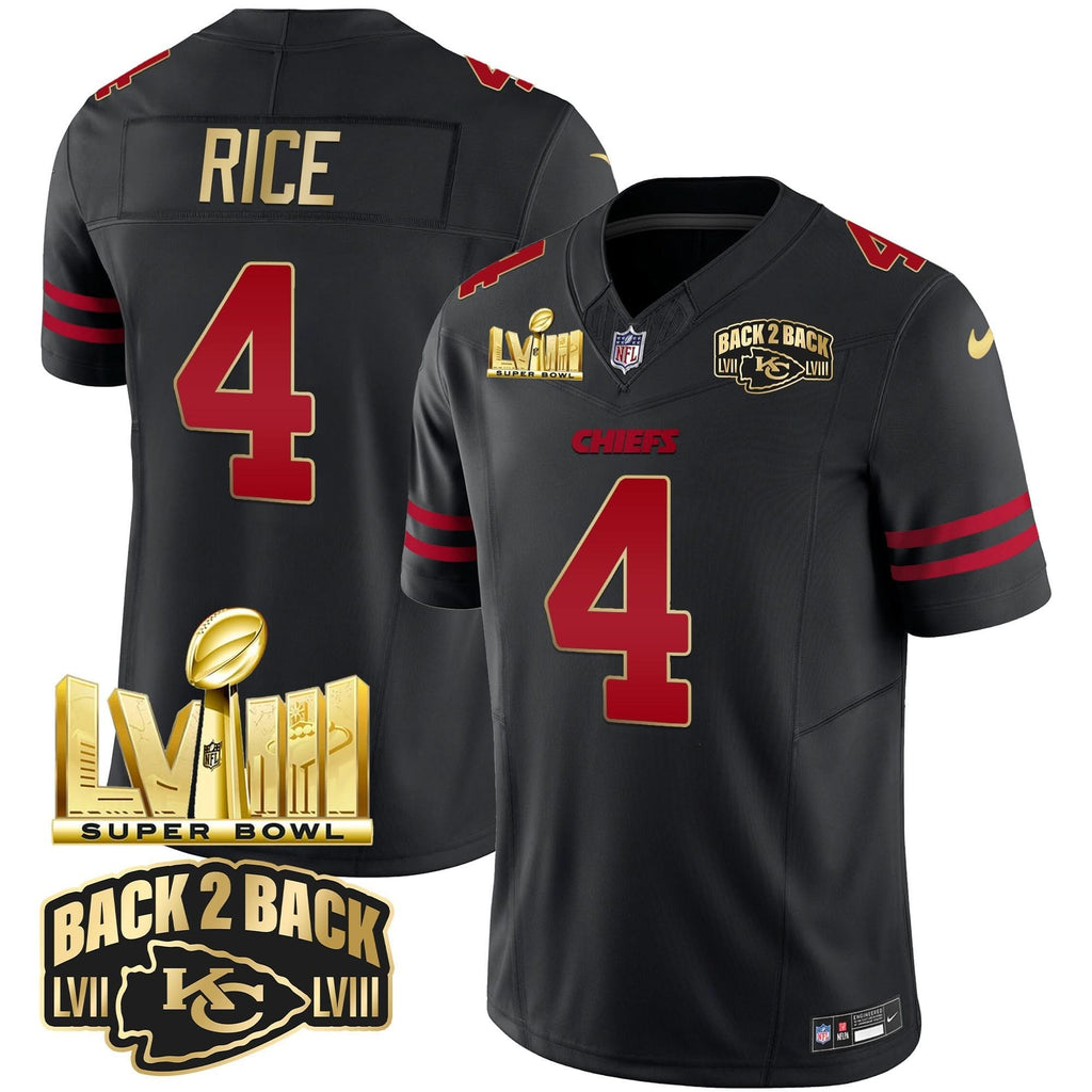 KC Super Bowl LVIII & Back 2 Back Gold Patch Vapor Jersey