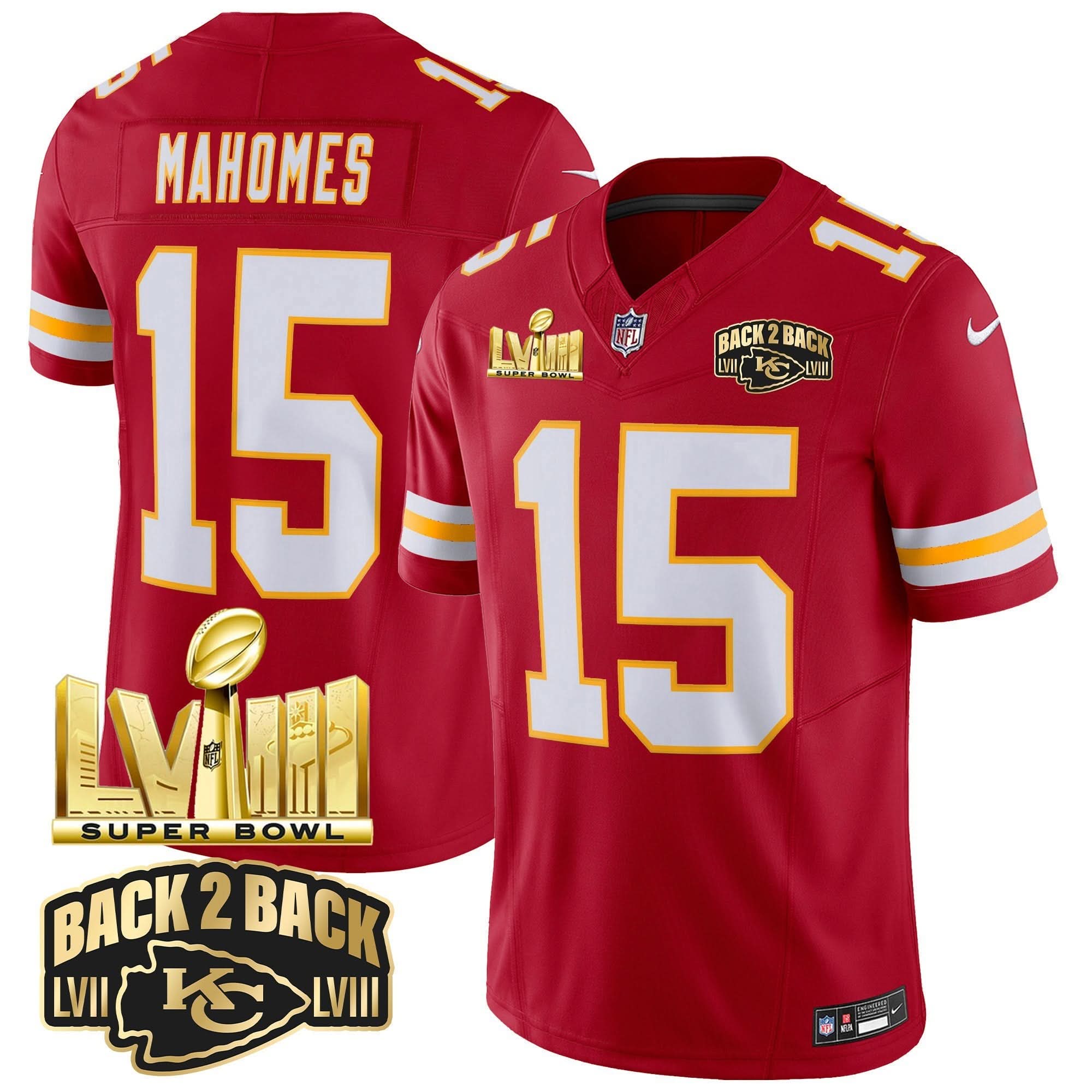 KC Super Bowl LVIII & Back 2 Back Gold Patch Vapor Jersey
