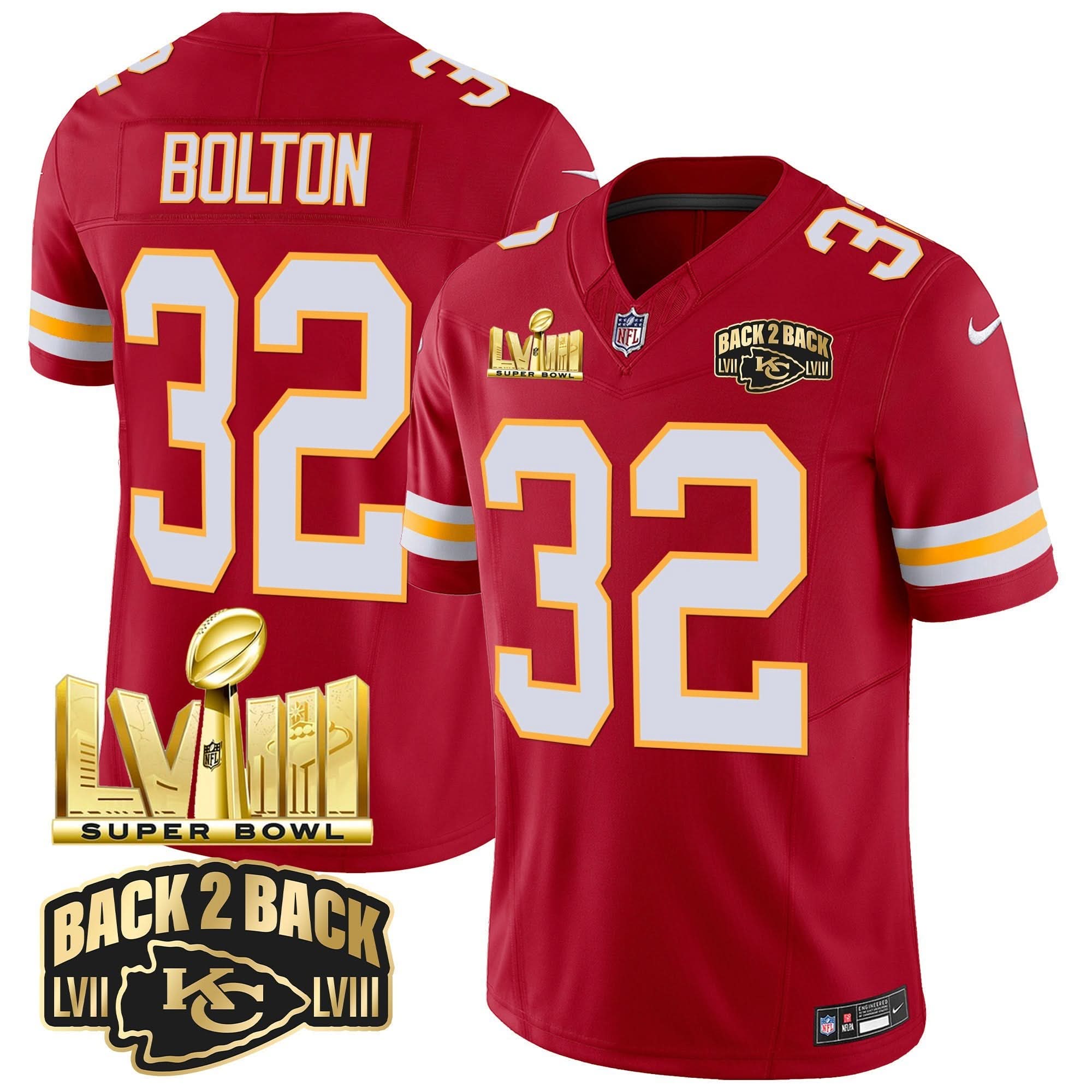KC Super Bowl LVIII & Back 2 Back Gold Patch Vapor Jersey