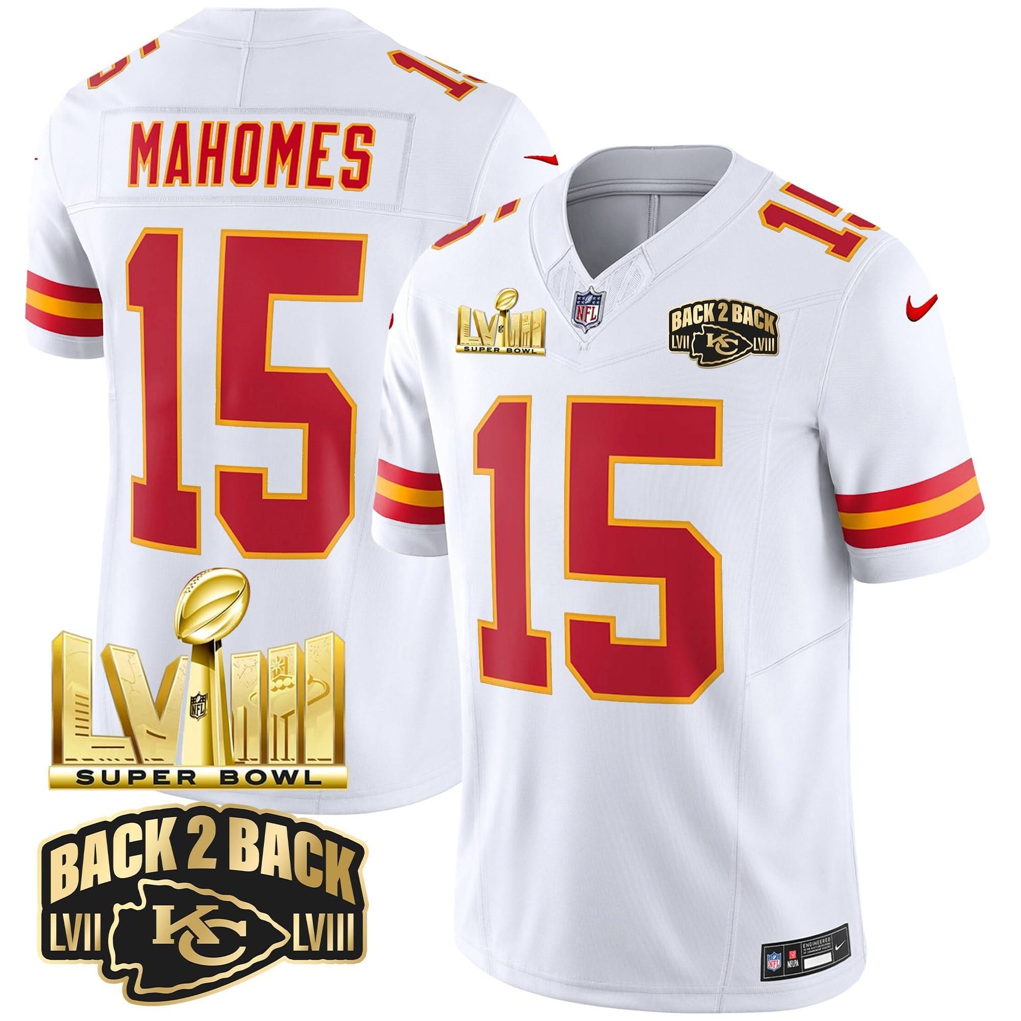 KC Super Bowl LVIII & Back 2 Back Gold Patch Vapor Jersey