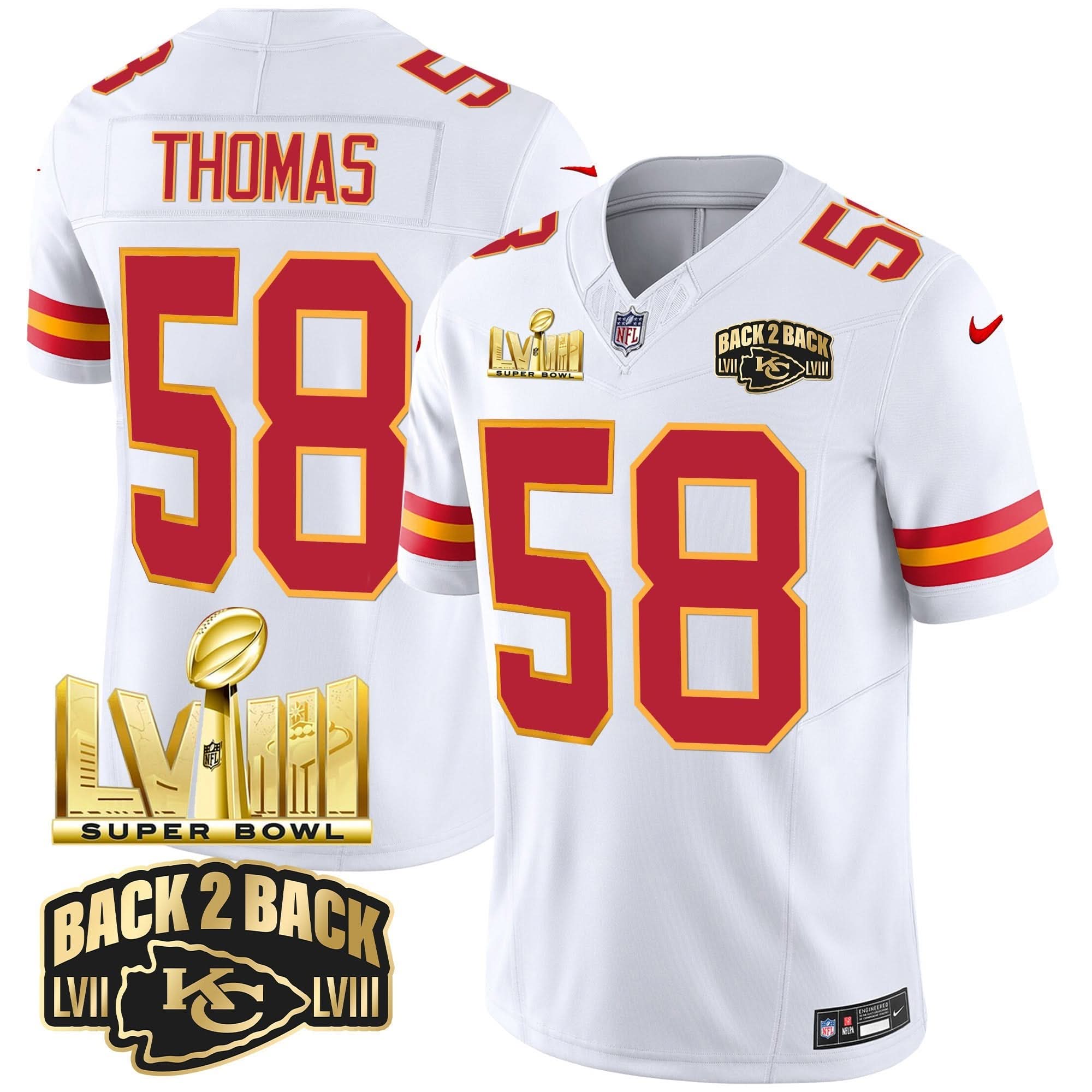 KC Super Bowl LVIII & Back 2 Back Gold Patch Vapor Jersey