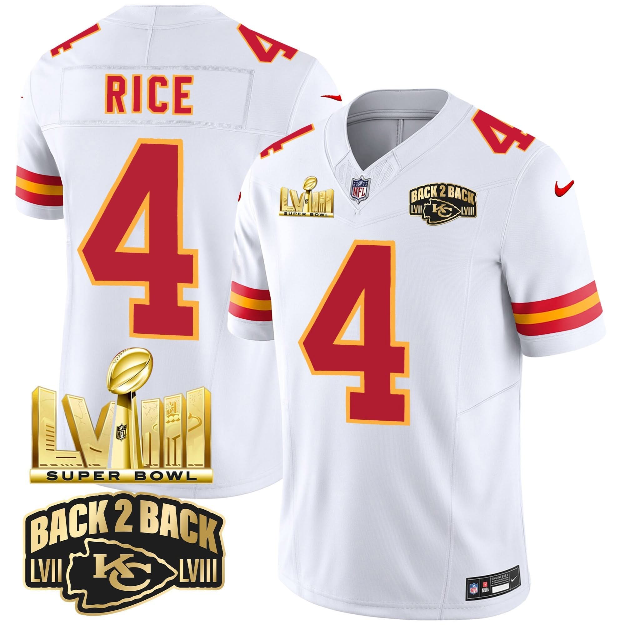 KC Super Bowl LVIII & Back 2 Back Gold Patch Vapor Jersey