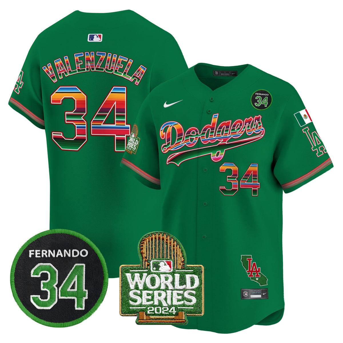 Men's Dodgers Mexico Fernando Memorial & 2024 World Series Patch Vapor Premier Limited Jersey - All Stitched