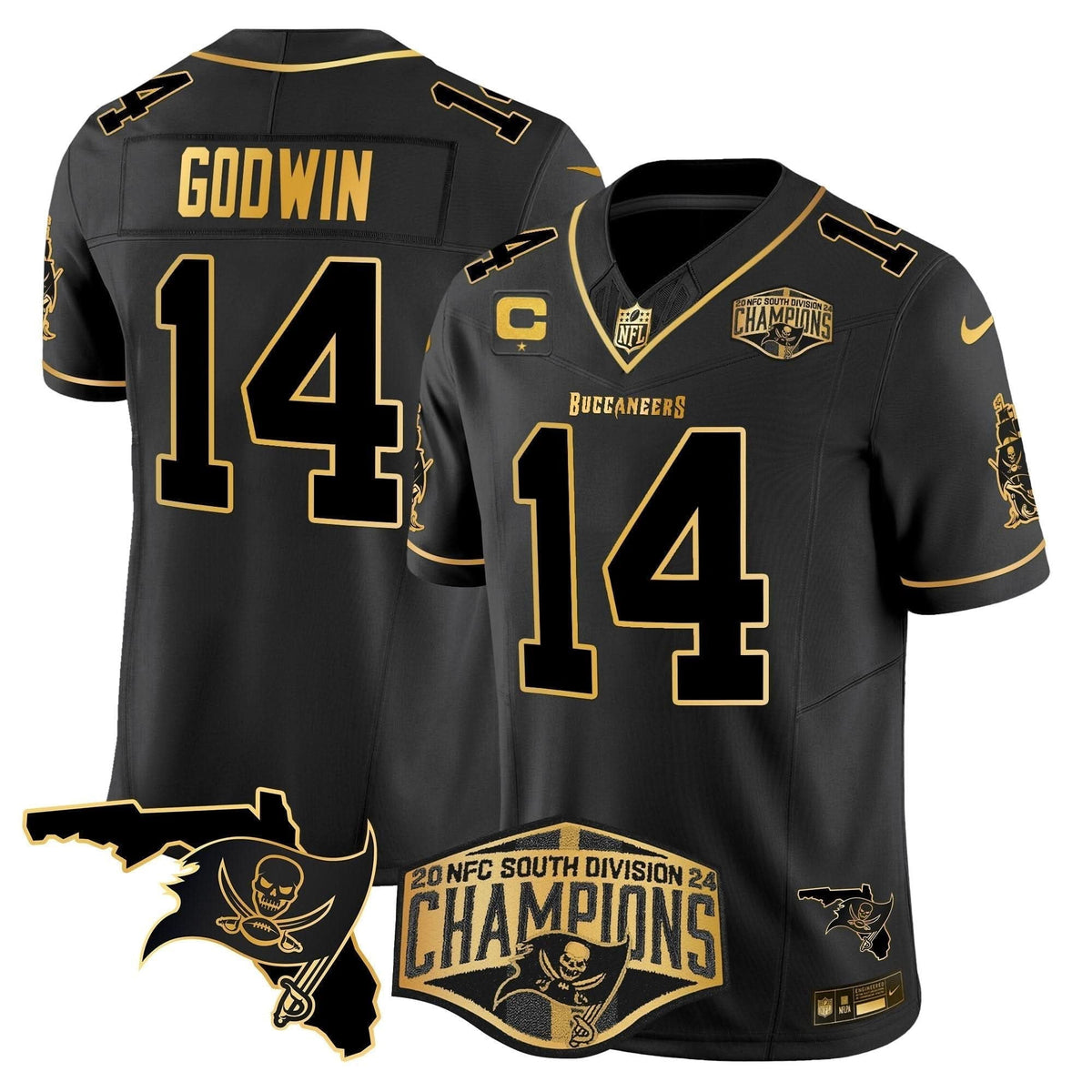 Buccaneers 2024 NFC South Division Champions Patch Gold Vapor Limited Jersey - All Stitched